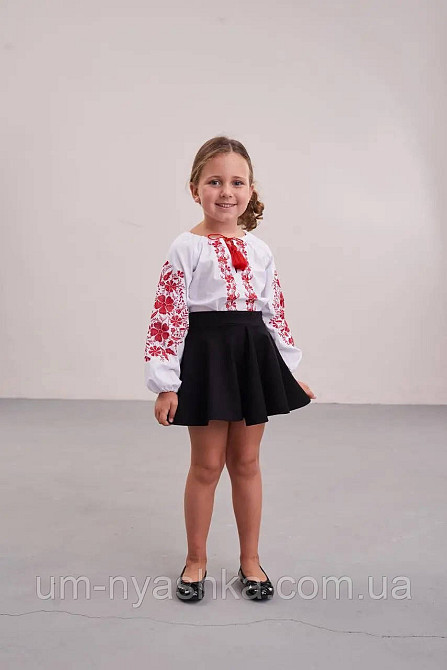 Дитяча вишиванка з синьою вишивкою  Фіалка червона Кривий Ріг - фото 4