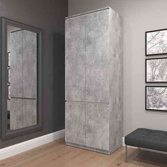 Шкаф для одежды VAYS R-10 Бетон-Белые планки, с полками и штангой, без ручек, ЛДСП, 80×50×211 см - для спальни, гостиной, прихожей Львов