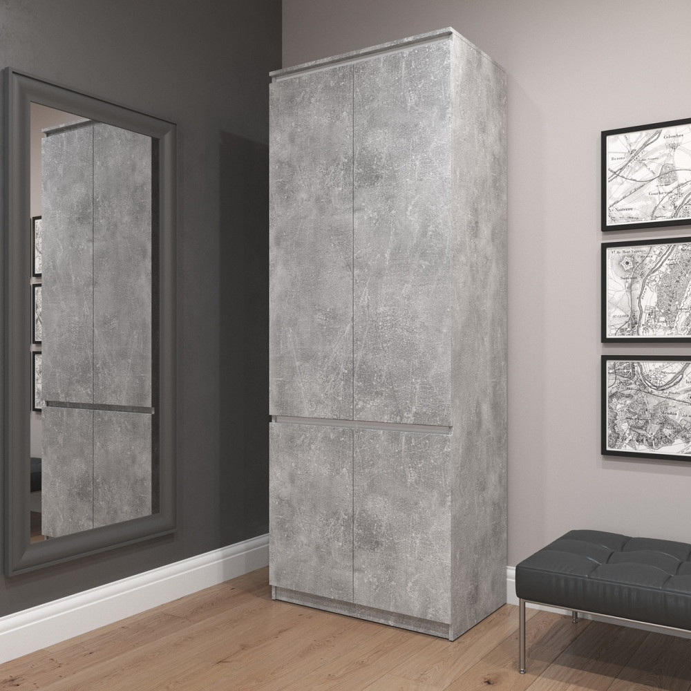 Шафа для одягу VAYS R-10 Бетон-Білі планки, з полицями та штангою, без ручок, ЛДСП, 80×50×211 см - для спальні, вітальні, передпокою Львів - фото 1