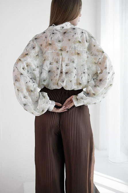 Женский романтичный костюм двойка: рубашка и плиссированные брюки дабл шелк армани + тенсел Одесса - изображение 6