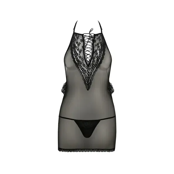 Сорочка прозора приталена Passion ERZA CHEMISE S/M, black, трусики Львів