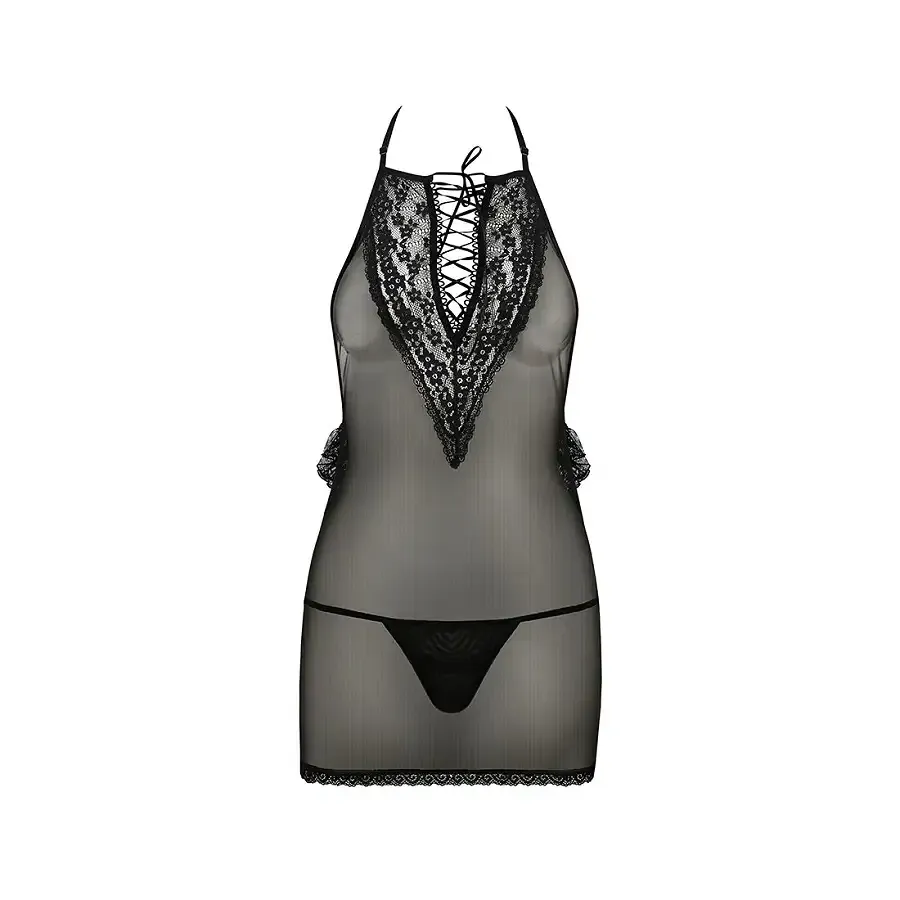 Сорочка прозора приталена Passion ERZA CHEMISE S/M, black, трусики Львів - фото 3