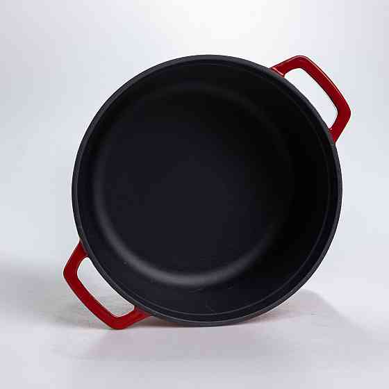 Каструля чавунна 4.5 л емальована з кришкою посуд для тушкування запікання томління кухонна Червона HP-1-19-RED Коломия