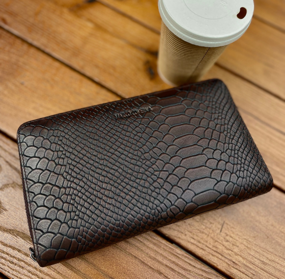 Коричневий гаманець-клатч на блискавці з блоком під картки із натуральної шкіри Marco Coverna MC086-5901С Київ