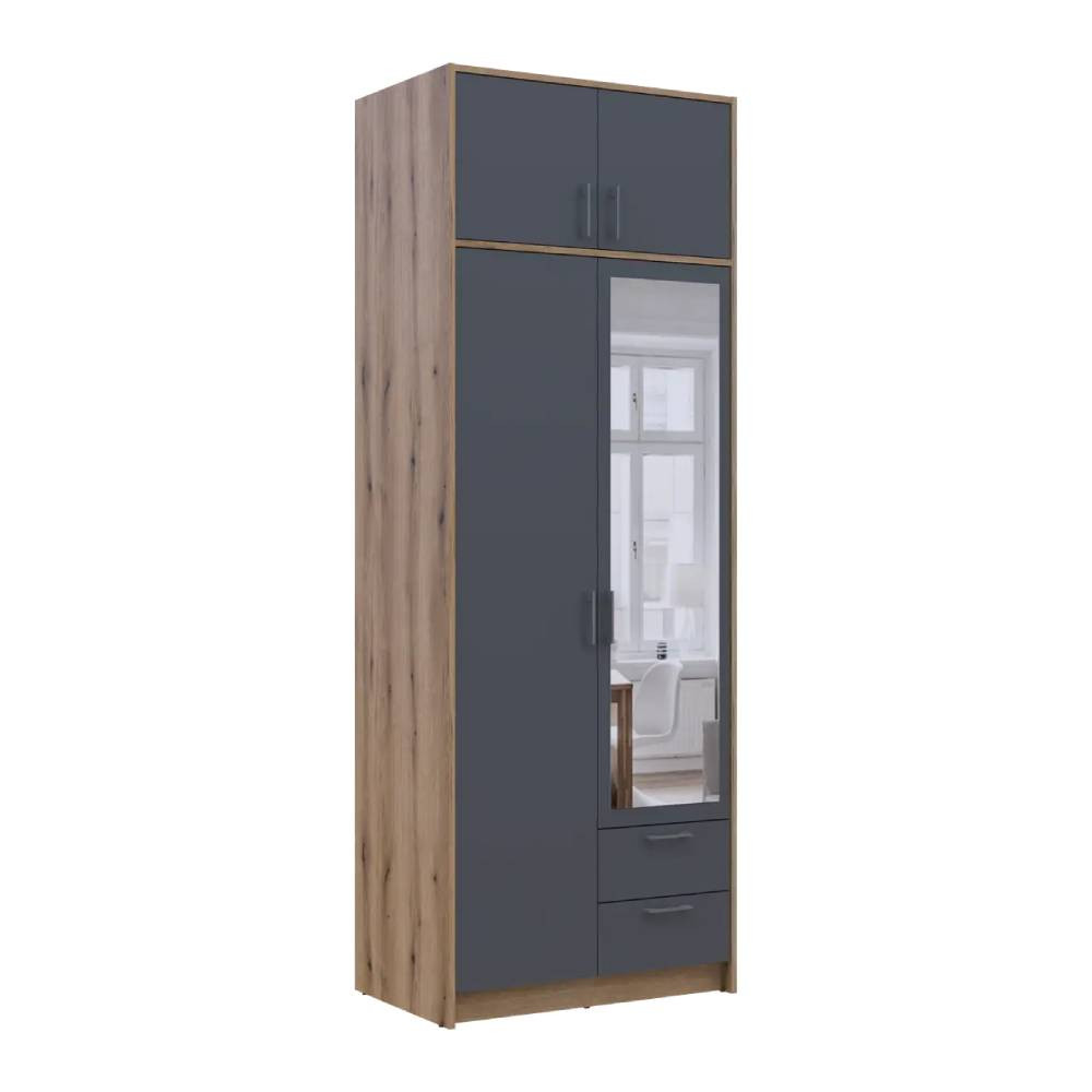 Шафа для одягу Doros Ронді з антресоллю і дзеркалом Дуб Артизан/Графіт 2ДСП 82х52х236 DRS-011675 (80737810) Дніпро - фото 6