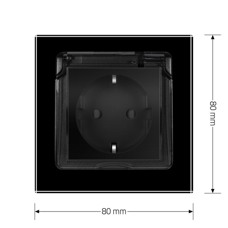 Електрична розетка вологозахисна з кришкою IP44 з заземленням, LIVOLO, чорна, скляна рамка, шторки, 250В 16А (VL-C7C1EUWF-12) Коломыя - изображение 2