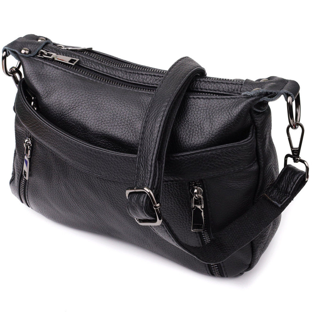 Практична жіноча сумка з натуральної шкіри Vintage 23011 Чорний Київ - фото 5