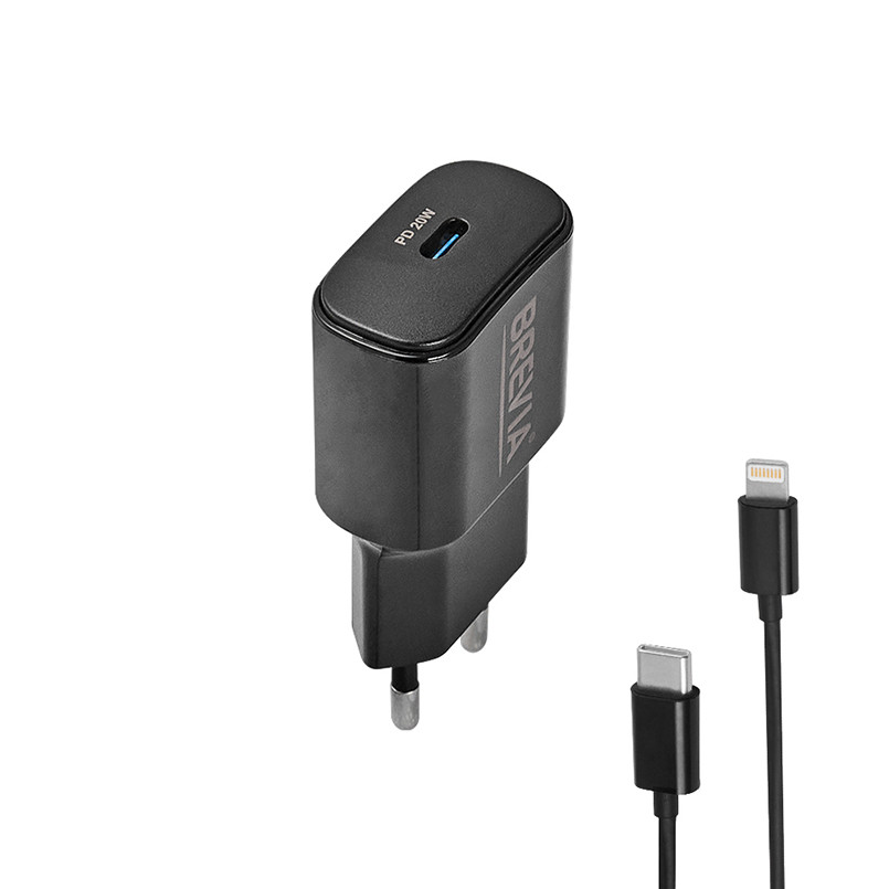 Сетевое зарядное устройство Brevia ePower PD20W + кабель USB-C to Lightning 1м черный Львов - изображение 3