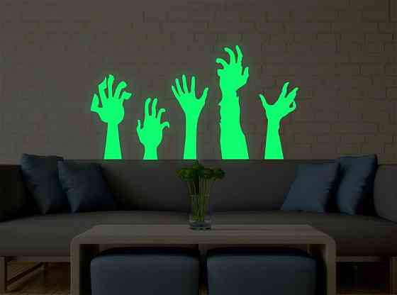 Наклейки на Хэллоуин Руки фосфорные 30 на 30 см салатовый Киев