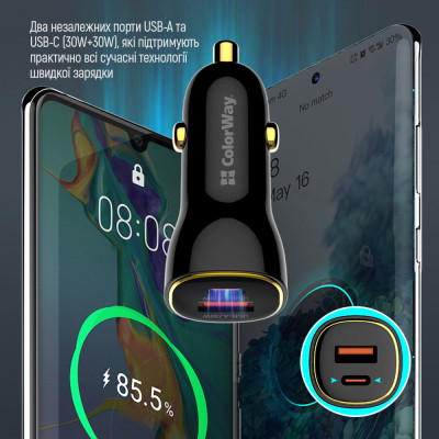 Зарядний пристрій ColorWay PowerDelivery PPS USB (USB-A + USB-C) (60W) Black (CW-CHA046PD-BK) Вінниця - фото 5