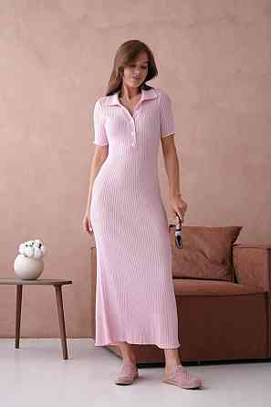 Женское длинное платье-поло в стиле олд мани трикотаж рубчик Одесса