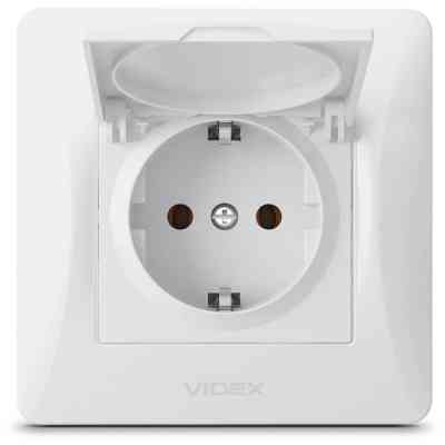 Розетка Videx BINERA 1ая із заземленням і кришкою (VF-BNSK) Вінниця
