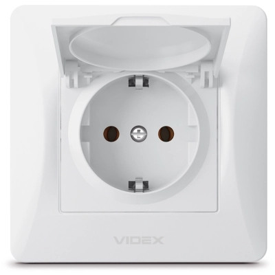 Розетка Videx BINERA 1ая із заземленням і кришкою (VF-BNSK) Вінниця - фото 1