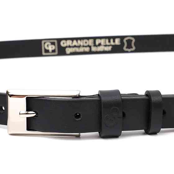 Тонкий жіночий ремінь із натуральної шкіри GRANDE PELLE 11673 Чорний Київ