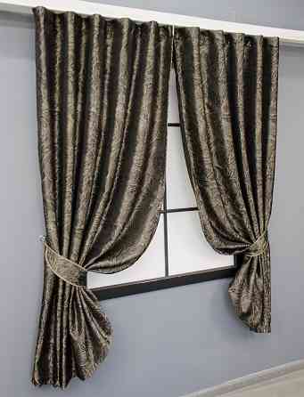 Комплект коротких штор VR-Textil Жаккард Fantasy № 1632ш Венге с бежевым 140х170 см 2 шт (35-0288) Киев