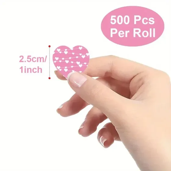 Наліпки у формі серця – рулон 500 шт, 10 різних дизайнів, 2,5 см Київ