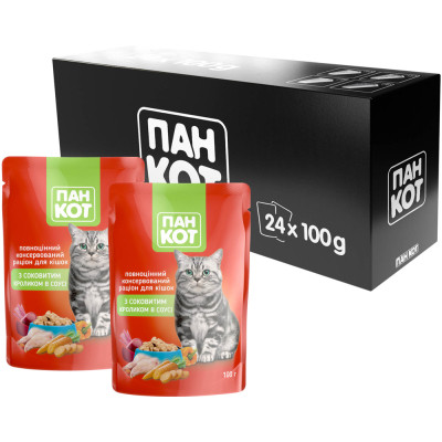 Влажный корм для кошек Пан Кот кролик в соусе 100 г (4820111141036) Винница - изображение 3