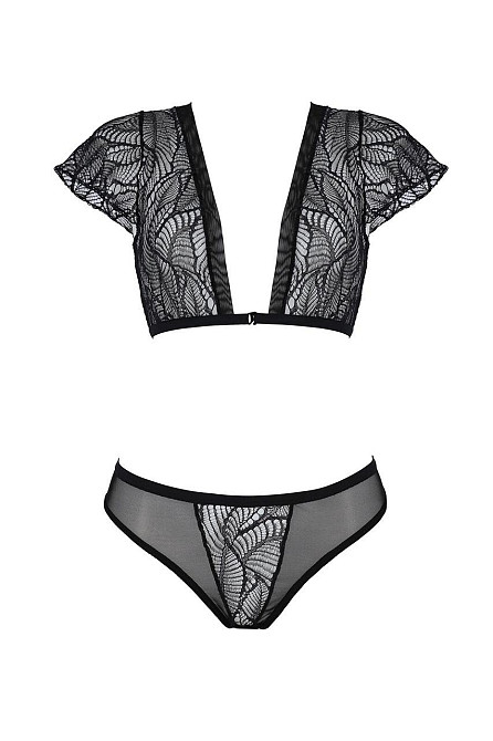 Комплект Passion LEAFA BIKINI black S/M, бюстгальтер-топ с рукавчиками, стринги-шортики с вырезом Sex Aura Киев - изображение 3