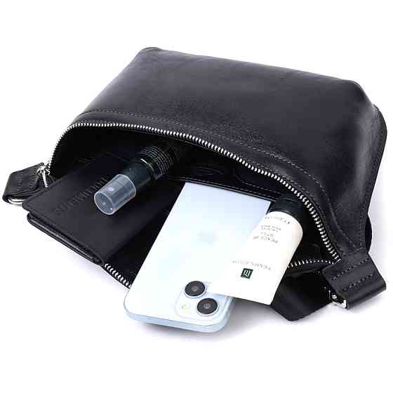 Кожаная бананка унисекс GRANDE PELLE 22813 Черный Киев