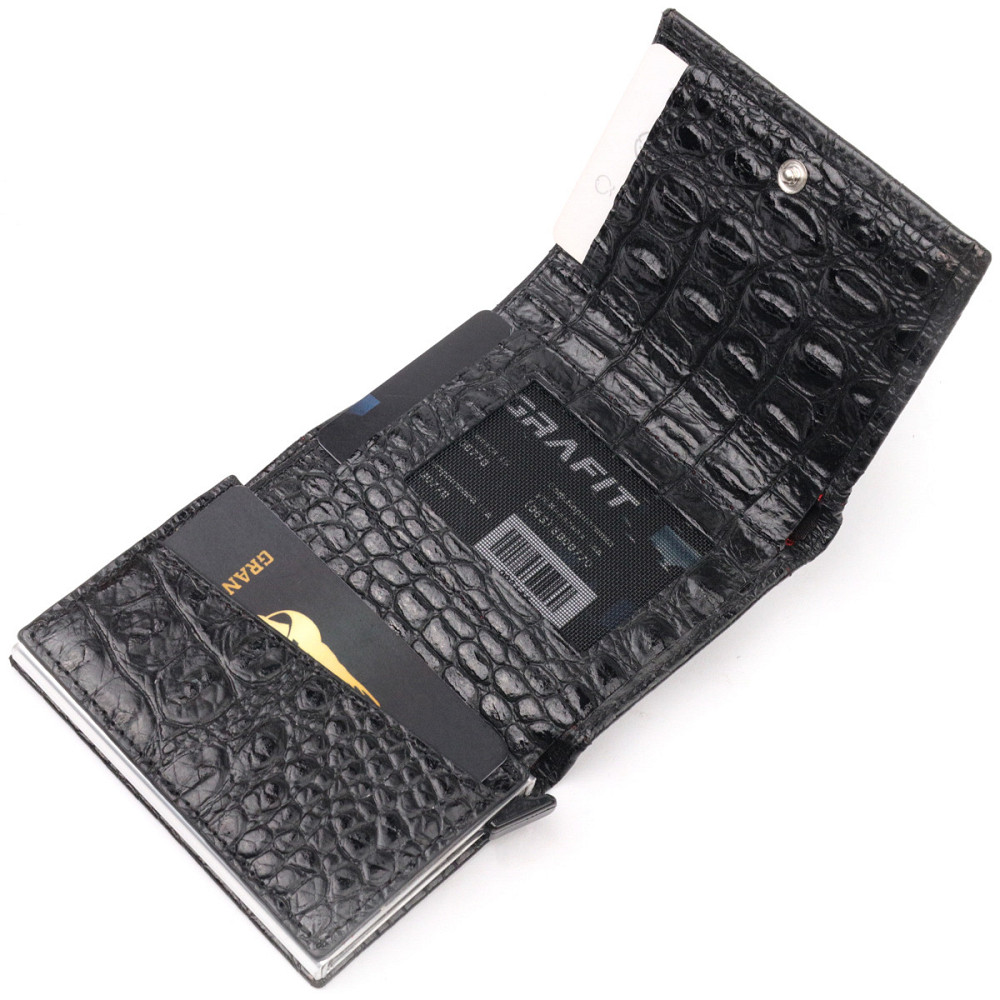 Визитница из натуральной фактурной кожи под крокодила KARYA 20990 Черный Киев - изображение 5