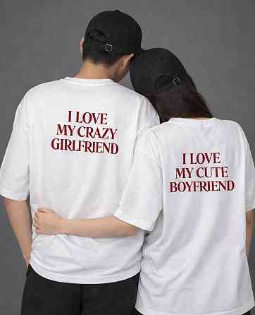 Парні футболки для закоханих «I Love My Girlfriend / Boyfriend» XS, XL, Хакі Чернівці