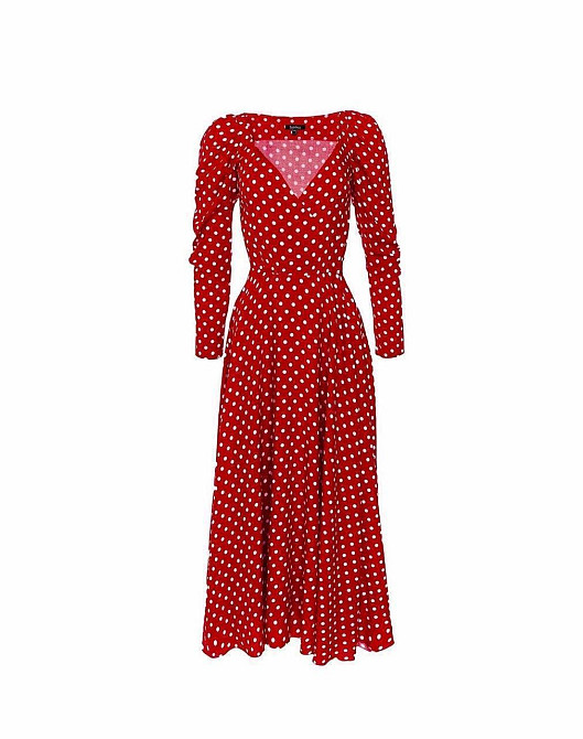 Женское стильное романтическое платье с разрезом софт Красный Одесса - изображение 7