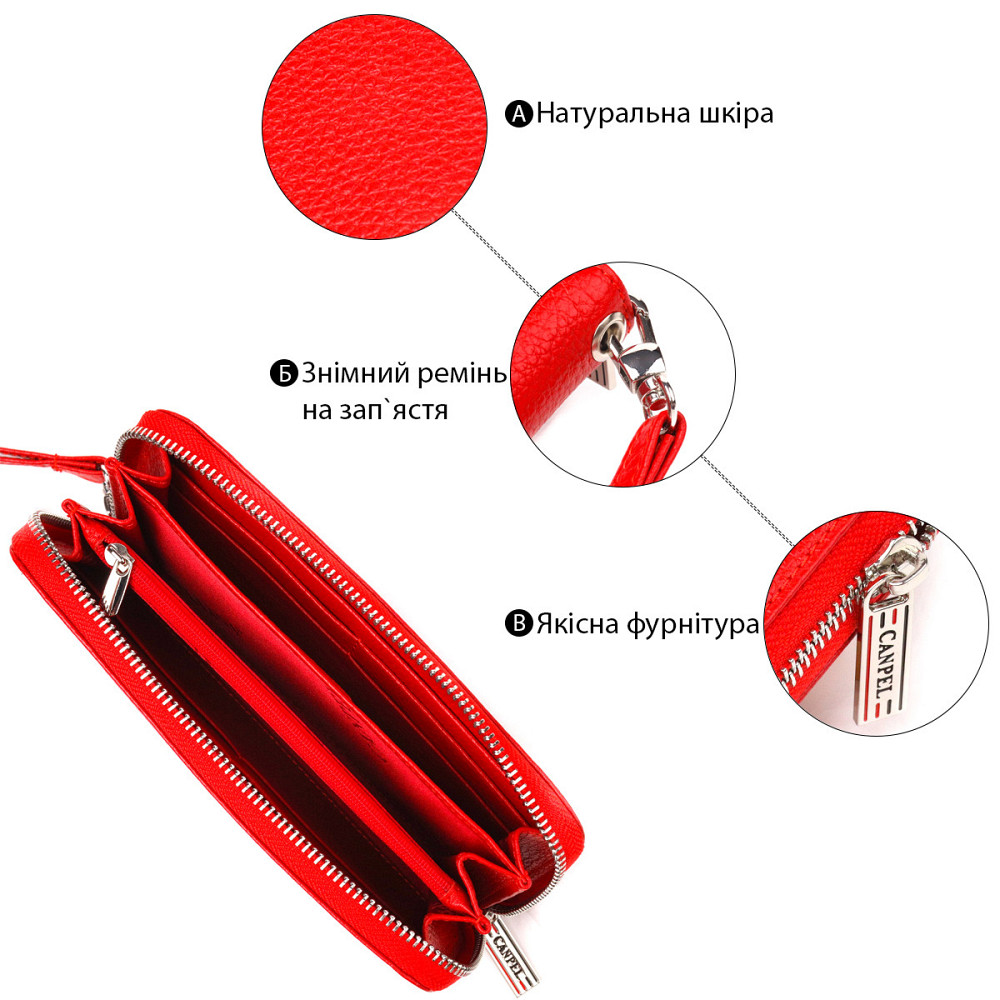 Яркий кошелек для женщин из натуральной зернистой кожи CANPELLINI 21615 Красный Киев - изображение 4