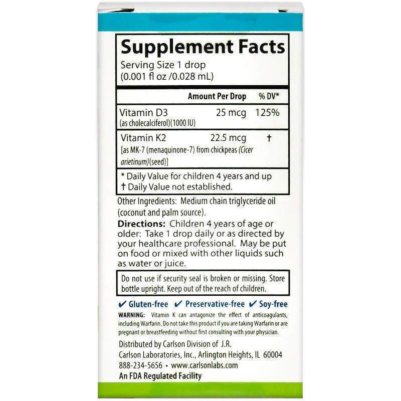 Витамин D-3 К-2 для детей Carlson Super Daily D3+K2 10,16 мл Киев - изображение 2