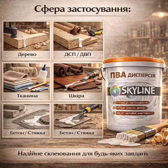 Клеєва дисперсія ПВА пластифікована SkyLine 1 кг універсальна, готова до застосування для дерева та будівельних сумішей Харків
