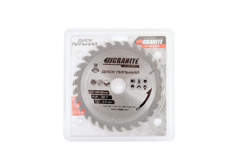 Диск пильний GRANITE для дерева з твердосплавними напайками 180х32х30Т адаптер 32-30 8500 об/хв 5-18-031 Рівне - фото 2