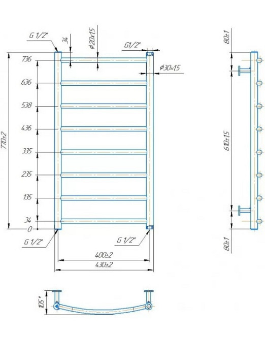 Водяной полотенцесушитель Mario INOX Класси 770х430/400 Киев - изображение 4