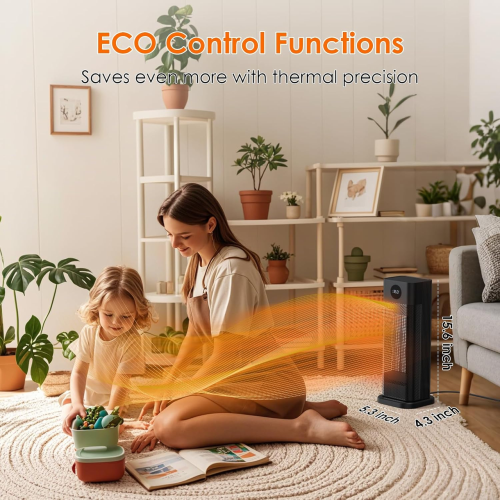Обогреватель Minthouz Space Heater 2000 Вт, керамический PTC, ECO, термостат 15–35°C, таймер, пульт, поворот 70° Киев - изображение 6