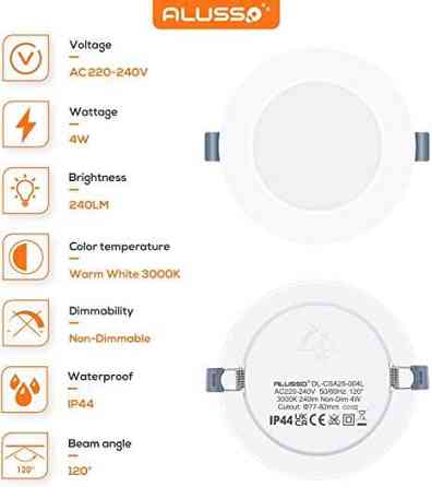 Потолочный LED-светильник Alusso 4W (98 мм), ультратонкий, врезной, IP44, белый (Круг) Киев
