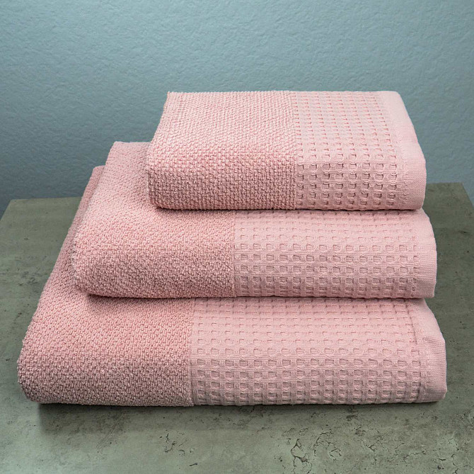 Комплект махровых полотенец Вафельный Бордюр 3шт GM Textile 40х70см, 50х90см, 70х140см 500г/м2 (Розо Сумы - изображение 1