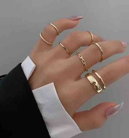 Набор колец из 7 штук универсальный лимонное золото Киев