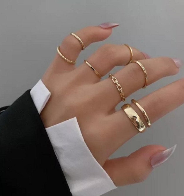 Набор колец из 7 штук универсальный лимонное золото Киев - изображение 1