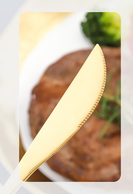 Набор тонких золотых столовых приборов 24 шт х 6 персон Нержавеющая сталь на Подставке Золотые Кременчуг - изображение 7