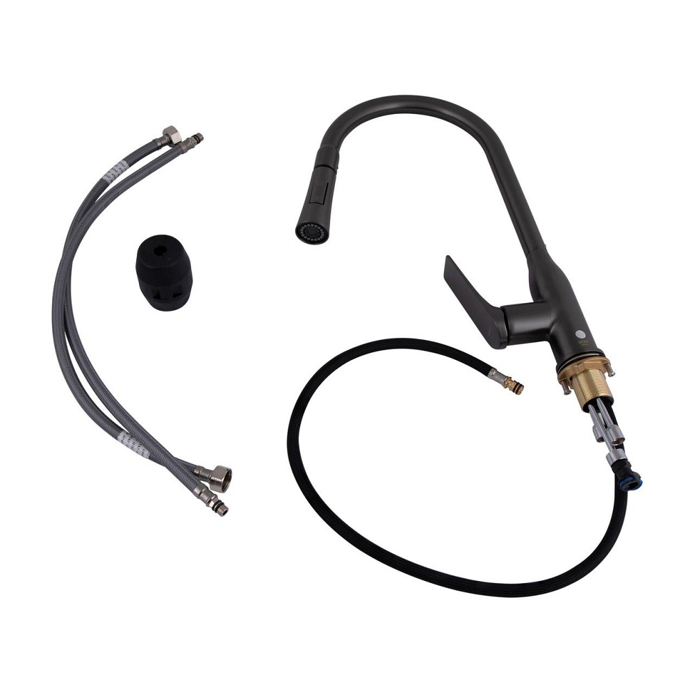 Смеситель для кухни Qtap Vlasta New с выдвижным изливом QTVLA344GMB45647 Gunmetal Black PVD Киев - изображение 5