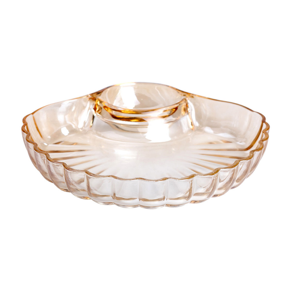 Yiwu Скляне блюдо із соусником 21х19х3 см тарілка для суші коричнева HP-YH-1 Киев - изображение 1