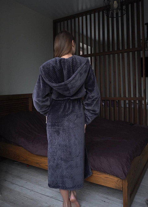 Жіночий махровий халат із капюшоном Графіт, XL/2XL Харків - фото 4