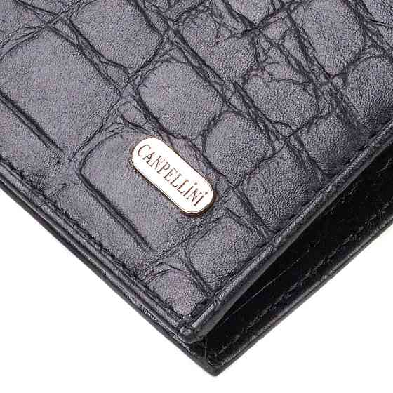 Чоловічий гаманець без застібки горизонтального формату з натуральної шкіри з тисненням під крокодила CANPELLINI 21766 Чорний Київ