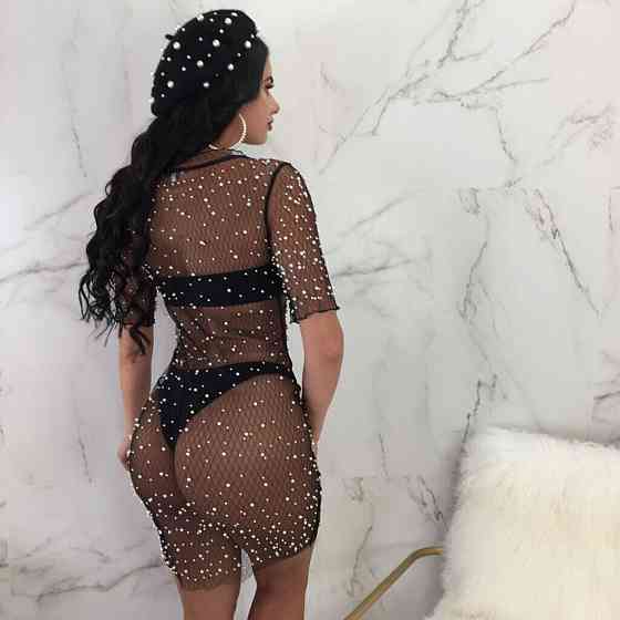 Парео для пляжу прозоре з блискітками чорний Київ