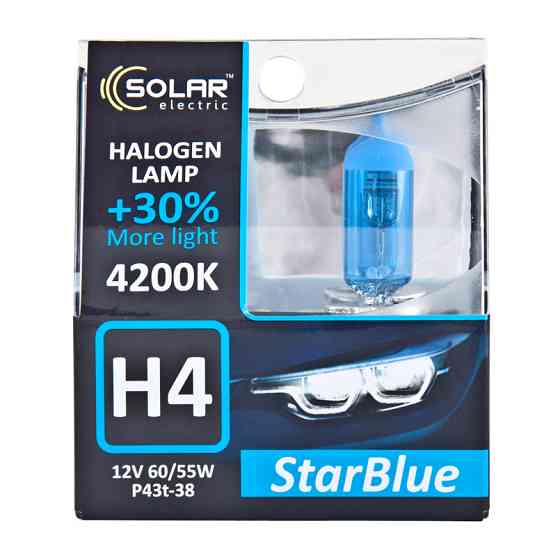 Галогенова лампа Solar H4 12V 60/55W P43t-38 StarBlue 4200K, SET Львів