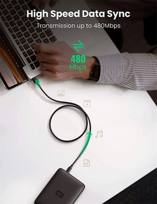 Кабель UGREEN USB 2.0 A Male to Mini 5 Pin Male Cable 3m (Black) Одесса - изображение 6