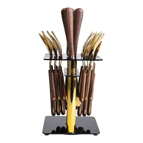 Yiwu Набір столових приборів на 6 персон з дерев'яними ручками на підставці столові прибори 24 Киев