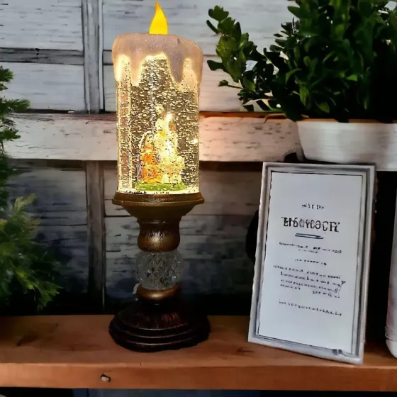 Санта Клаус новогодняя LED свеча со снегом, 25см, от батареек и USB Коломия