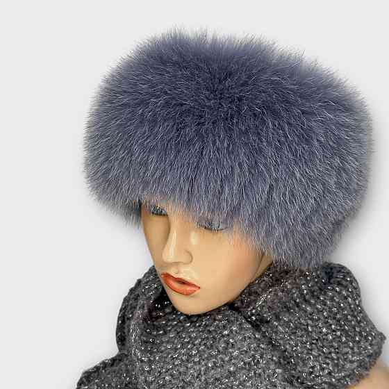 Хутряна пов'язка на голову жіноча з песця Сіро-Блакитний Харків