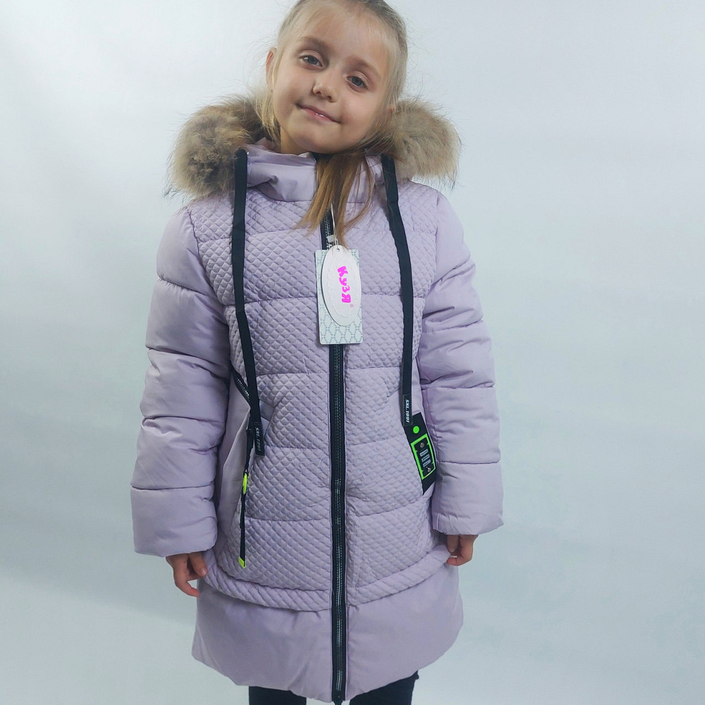 Детская сиреневая зимняя куртка на девочку с натуральным мехом 128 Николаев - изображение 3