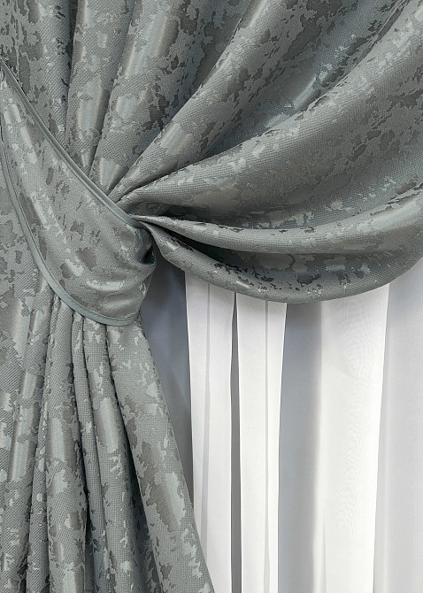 Комплект штор на люверсах VR-Textil Льон мармур Pavliani ХО № 1264ш Сірий 150х250 см 2 шт (37-0317) Київ - фото 5