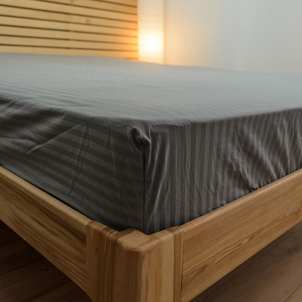 Простирадло на резинці двоспальне страйп-сатин 100% бавовна 160х200х35см 125г/м2 (Сірий) Суми - фото 6